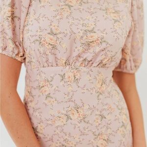 Worth Collective Pink Floral Maxi Dress with Puff Sleeves